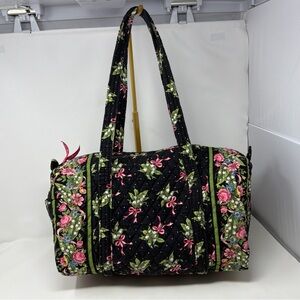 Vera Bradley New Hope Large Duffel Cancer Vintage Tote Black Pink Green READ
